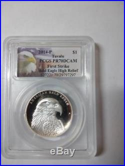 2014 Tuvalu $1 American Bald Eagle High Relief 1oz Silver Coin PCGS PR70DCAM FS