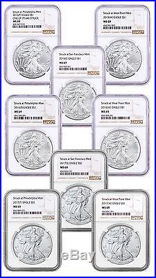 2015-2017 (P), (W) & (S) Silver Eagle 8-Coin Set NGC MS69 SKU47099