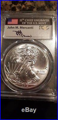 2015 P Silver Eagle Pcgs Ms69 Mercanti Label. Only 79,640 Minted In Philadelphia