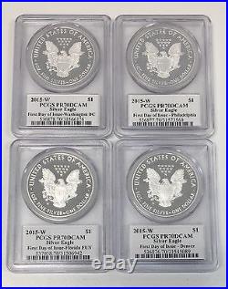 2015-W $1 Silver Eagle PCGS PR70 DCAM Mercanti Sign First Day Issue 4-Coin Set