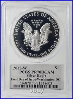2015-W American Silver Eagle. 999 Silver PCGS PR 70 DCAM Mercanti Signed