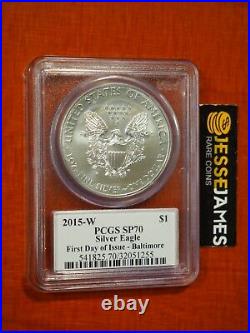 2015 W Burnished Silver Eagle Pcgs Sp70 Mercanti First Day Of Issue Baltimore