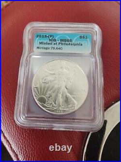 2015 (p) Silver Eagle Anacs Ms69 Struck At The Philadelphia Mint Mintage 79,640