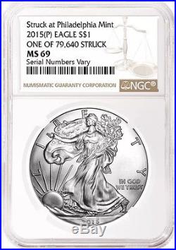 2015 (p) Silver Eagle Ngc Ms69 Struck At Philadelphia Mint Mintage 79,640 Rarest