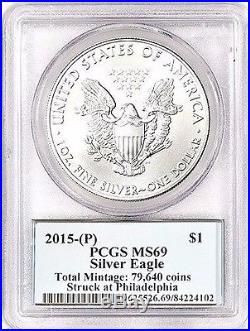 2015 (p) Silver Eagle Pcgs Ms69 Mercanti Struck At Philadelphia Mint 1 Of 79,640