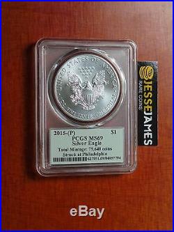 2015 (p) Silver Eagle Pcgs Ms69 T. Cleveland Struck At Philadelphia Mint 79,640