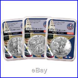 2016, 17, 18-W Burnished American Silver Eagle 3pc Set NGC MS70 West Point Core
