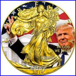2016 1 Oz Silver DONALD TRUMP American Eagle Coin 24kt Gold Gilded