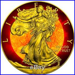 2016 1 Oz Silver LIBERTY SOLAR FLARE EAGLE Coin WITH 24K GOLD GILDED. SOLD OUT