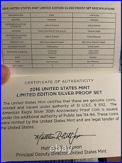 2016 Limited Edition Silver Proof 8 Coin Set / OGP Includes Silver Eagle U. S