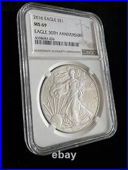 2016 MS 69.999 AMERICAN SILVER EAGLE $ COIN 30th ANNIVERSARY COLLECTIBLE