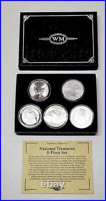 2016 National Treasures 5 PC Set World Silver 1 oz Coins Eagle Panda Kangaroo