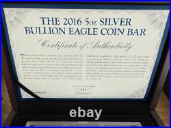 2016 USA The Silver Bullion Eagle 5oz Coin Bar 5oz. 999 & COA