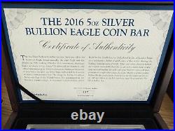 2016 USA The Silver Bullion Eagle 5oz Coin Bar 5oz. 999 & COA