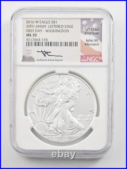 2016 W $1 American Silver Eagle Coin NGC MS70 Washington Mercanti Signed