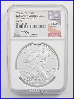 2016 W $1 Silver American Eagle Coin NGC MS70 30th Anniv. Denver Mercanti