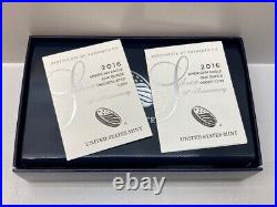 2016 W American Silver Eagle Lettered Edge 2 Coin Set Proof & Bus US Mint with COA