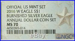 2016 W Burnished Silver Eagle ANNUAL DOLLAR SET $1 NGC MS 70 with FREE BONUS