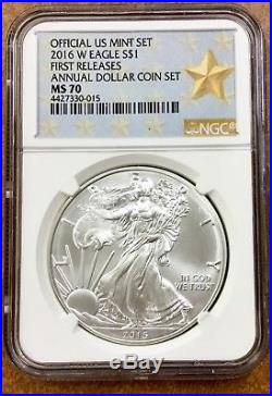 2016 W Burnished Silver Eagle ANNUAL DOLLAR SET $1 NGC MS 70 with OGP