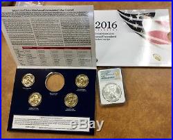 2016 W Burnished Silver Eagle ANNUAL DOLLAR SET $1 NGC MS 70 with OGP