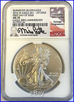 2016-W Burnished Silver Eagle NGC MS70 First Day Issue Mike Castle ONLY 150 Pop