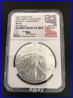 2016-W Burnished Silver Eagle NGC MS70 First Day Mercanti 3 Coin DC/Phili/Denver