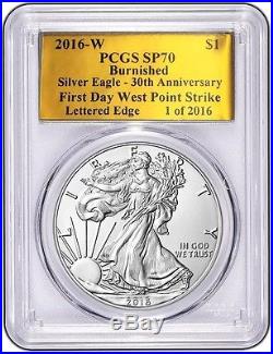 2016 W Burnished Silver Eagle Pcgs Sp70 First Day 30th Anniversary Gold Foil