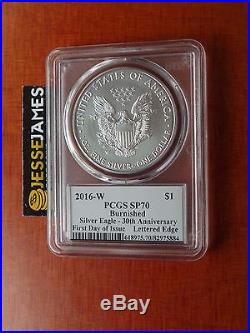 2016 W Burnished Silver Eagle Pcgs Sp70 Flag Mercanti Fdoi First Day Of Issue