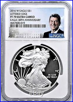 2016-W Proof Silver Eagle NGC PF70 30th Anniversary Ronald Reagan Edge Lettering