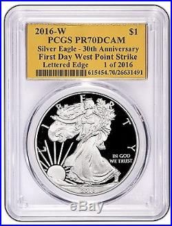 2016-W Proof Silver Eagle PCGS PR70 First Day of Issue Gold Foil 30th Anniversar