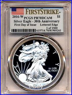 2016 W Proof Silver Eagle Pcgs Pr70 Dcam First Day Of Issue Flag Label 1 Of 1500
