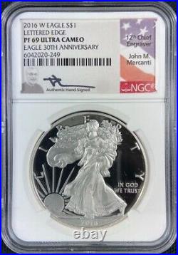 2016-w Proof American Silver Eagle Ngc Pf69 Ultra Cameo Lettered Edge Mercanti