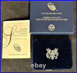 2016w US MINT. 999 SILVER PROOF COIN AMERICAN EAGLE ONE (1) OUNCE +BOX/CASE/COA