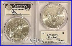 2017 $1 Pcgs Ms70 Silver Eagle Mercanti Signature First Day Of Issue Bullion