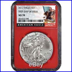 2017 3pc. $1 American Silver Eagle NGC MS70 Black FDI Label Red, White, and Blue