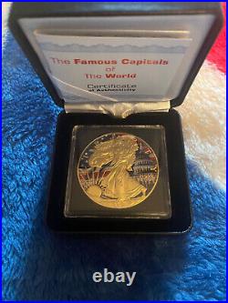 2017 AMERICAN 1oz SILVER LIBERTY EAGLE COLORED / GOLD GILDED FAMOUS CAPITALS