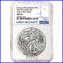 2017 (P) $1 American Silver Eagle NGC MS70 Blue ER Label