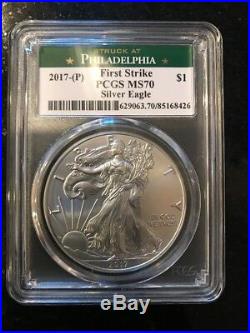 2017 (P) $1 Silver Eagle PCGS MS70 FIRST STRIKE AT PHILADELPHIA Green Label