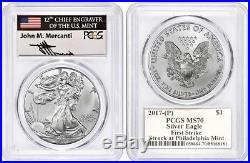 2017 (P) $1 Silver Eagle PCGS MS70 FIRST STRIKE MERCANTI SIGNED POPULATION 20
