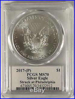 2017 (P) $1 Silver Eagle PCGS MS70 MERCANTI Struck At PHILADELPHIA Hand Signed