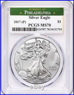 2017 (P) $1 Silver Eagle PCGS MS70 STRUCK AT PHILADELPHIA Green Philly Label