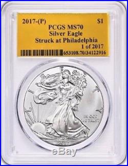 2017 (P) $1 Silver Eagle PCGS MS70 STRUCK AT PHILADELPHIA Population just 109