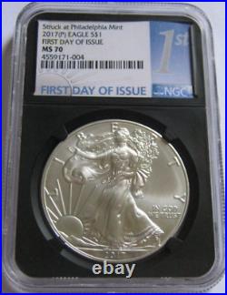 2017-(P) NGC MS70 First Day of Issue AMERICAN SILVER EAGLE COIN 1st Label