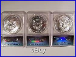 2017 P-S-W American Silver Eagle Set MS69 ANACS No Mint Mark on Coins Rare