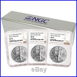 2017 (P) (W) (S) 3pc. Set $1 American Silver Eagle NGC MS70 Brown Label