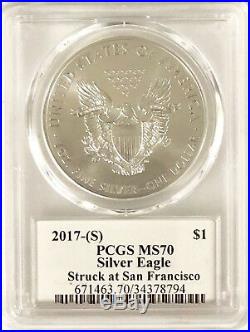 2017 (S) $1 Silver Eagle PCGS MS70 MERCANTI STRUCK AT SAN FRANCISCO