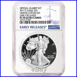 2017-S Proof $1 American Silver Eagle Limited Edition Set NGC PF70UC Blue ER Lab