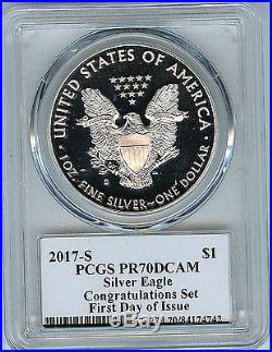 2017 S Proof Silver Eagle Dollar PCGS PR70 Congradulations Set FDI 1st Day C14
