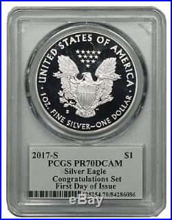 2017 S Silver Eagle Congratulations Mercanti PR70DCAM First Day of Issue PCGS