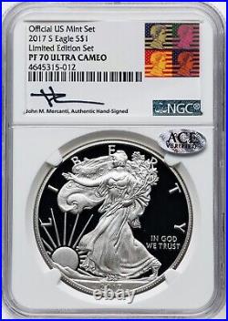 2017-S Silver Eagle Dollar NGC PF70 ULTRA CAMEO Limited Mint Set Mercanti ACE